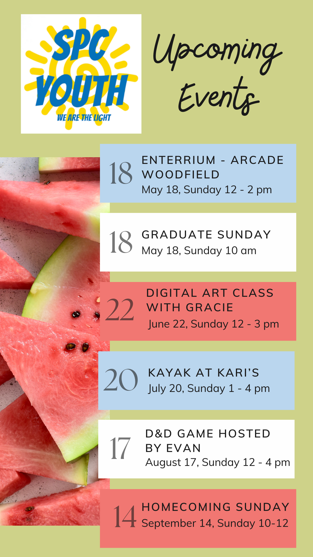 Summer 25 SPC Youth Upcoming Events Instagram Story