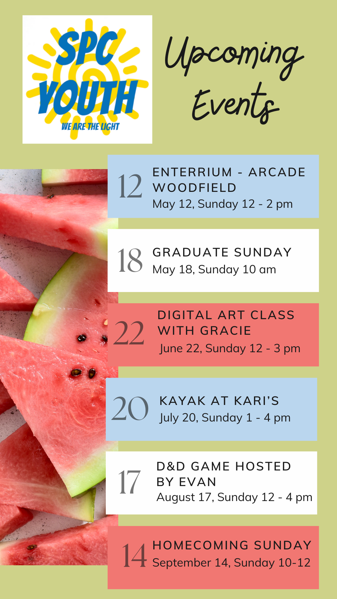 Summer 25 SPC Youth Upcoming Events Instagram Story